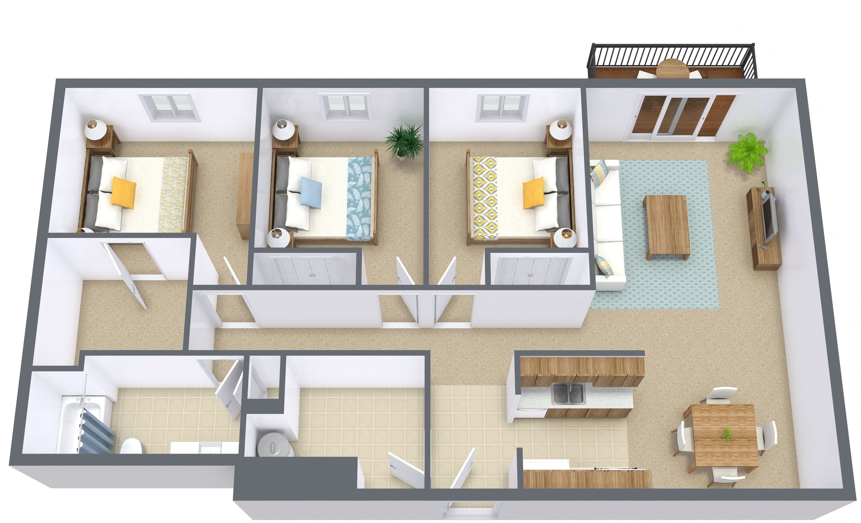 France Apartments | Three Bedroom | Plan 31A France Apartments | Three Bedroom | Plan 31A